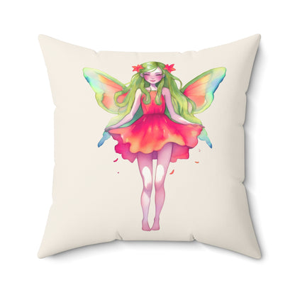 Blossom Ember Fairy Decorative Pillow — Watercolor Garden Sprite Throw Pillow