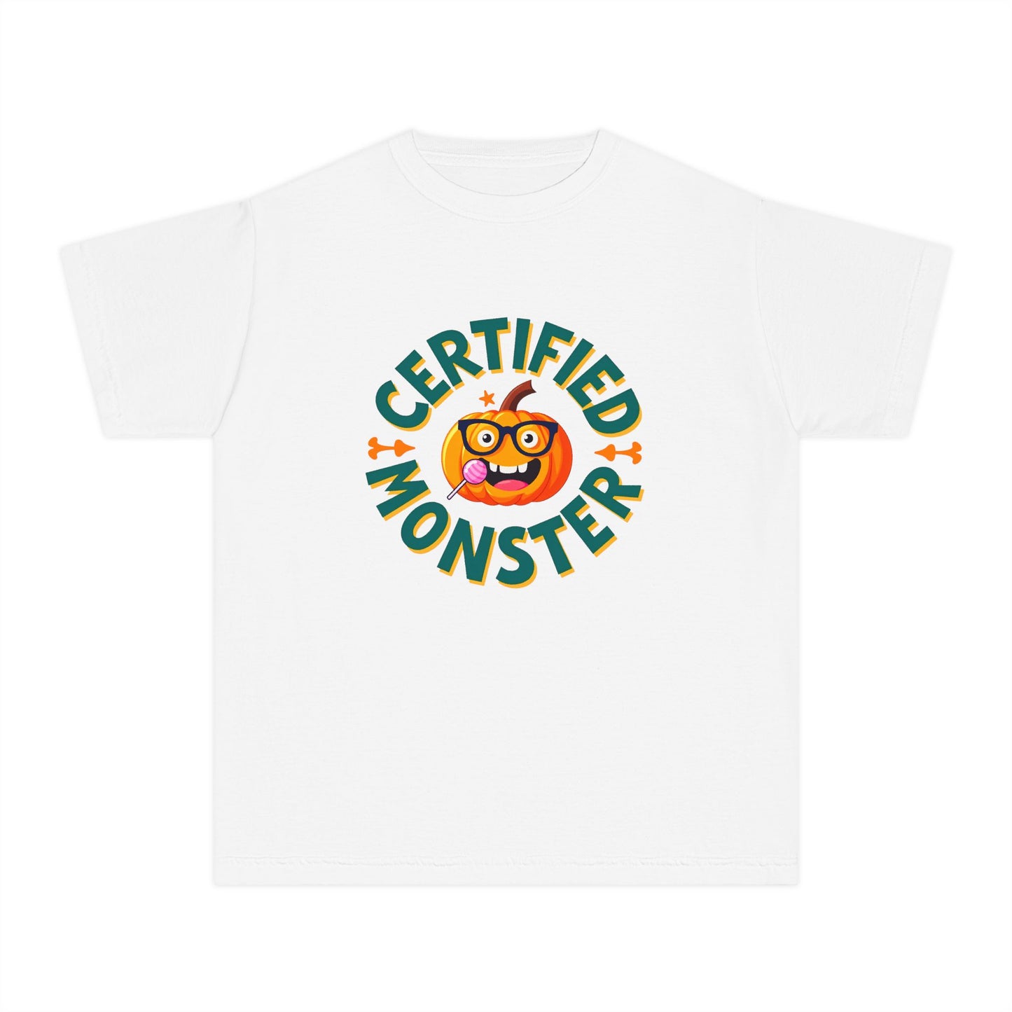 Certified Monster Pumpkin Kids Tee — Quirky Pumpkin Monster Youth T-Shirt