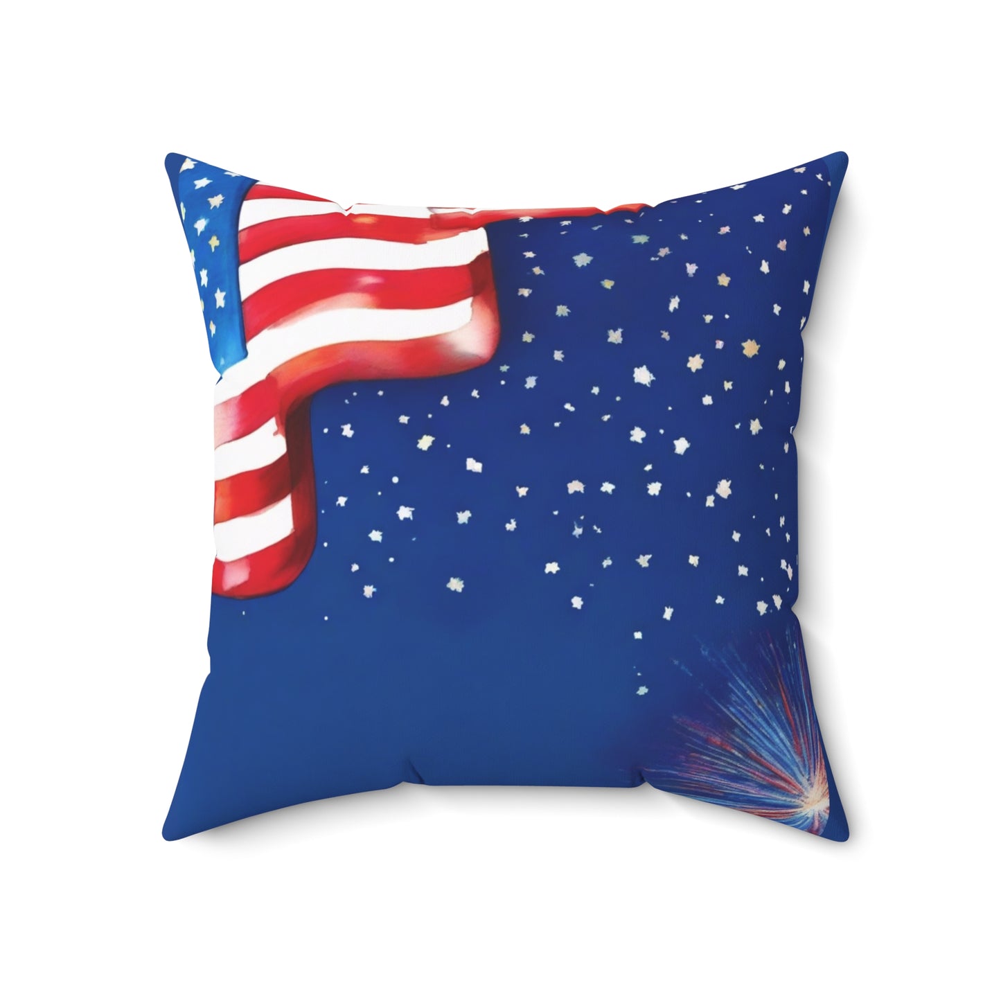 Patriotic American Flag Throw Pillow — Stars & Fireworks Square Decorative Pillow