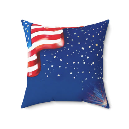 Patriotic American Flag Throw Pillow — Stars & Fireworks Square Decorative Pillow