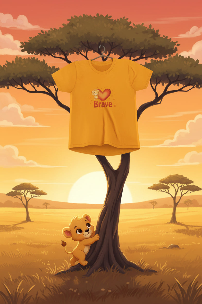 Yellow gold t-shirt with a heart and character design on a     background