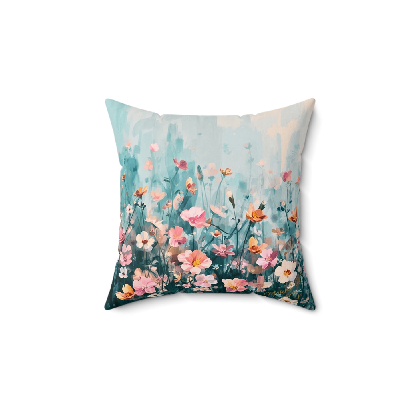 Pillow: Morning Meadow — Pastel Wildflower Print Square Cushion