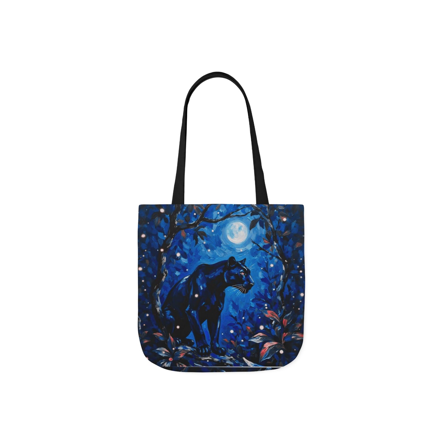 Eco-Tote: Black Moonlit Panther Bag — Blue Night Forest Art Canvas Carry-All.