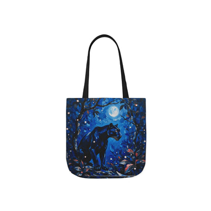 Eco-Tote: Black Moonlit Panther Bag — Blue Night Forest Art Canvas Carry-All.
