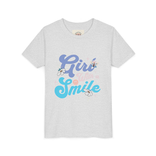 Youth Tee - "Girl With a Smile" Floral Graphic Tee for Girls