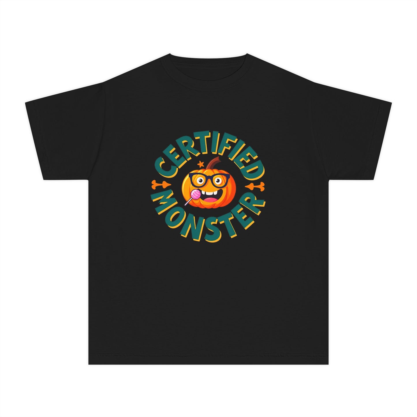 Certified Monster Pumpkin Kids Tee — Quirky Pumpkin Monster Youth T-Shirt