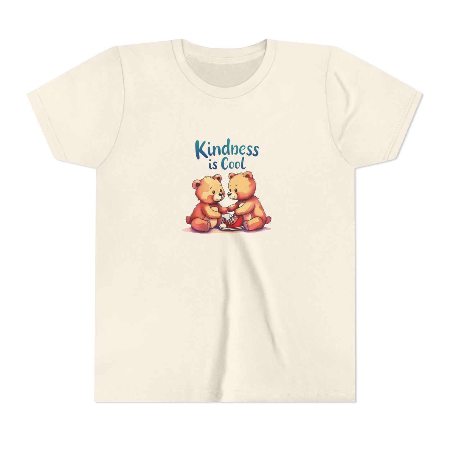 T-shirt with two bears holding hands and 'Kindness is Cool' text on a white background