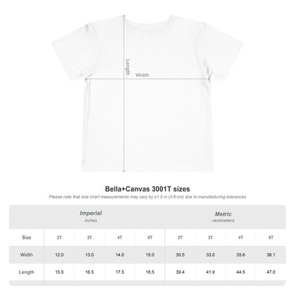 Measurement chart for Bella+Canvas 3001T t-shirt sizes on a white background
