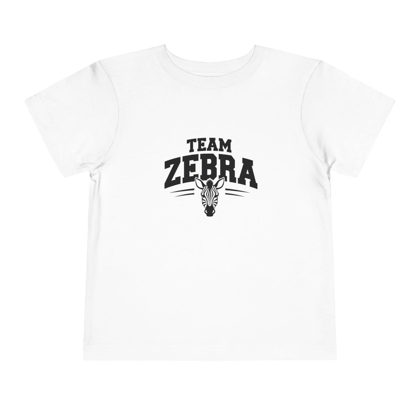 Toddler tee with zebra mascot and jersey-style ‘Team Zebra’ lettering.