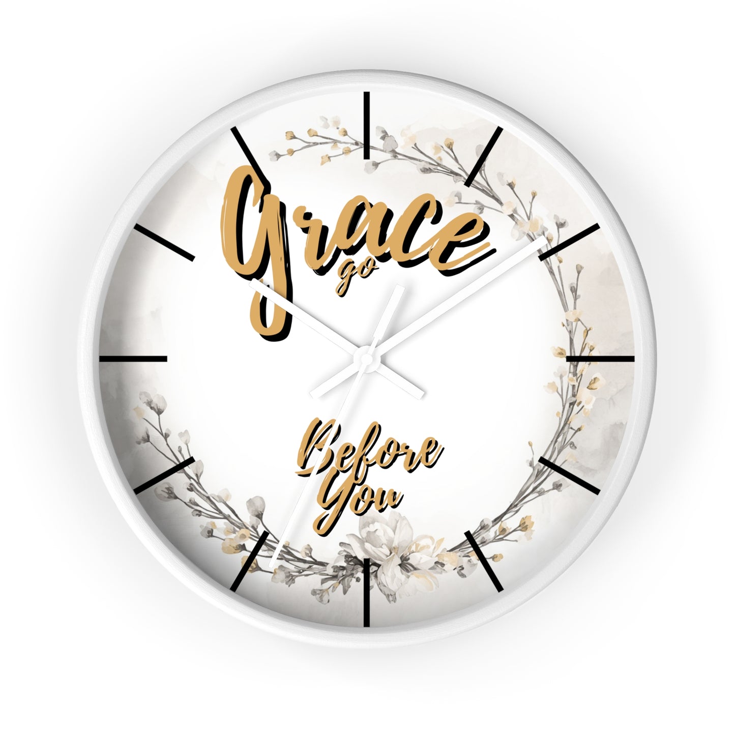 Wall Clock - "Grace Go Before You" Floral Inspirational Clock