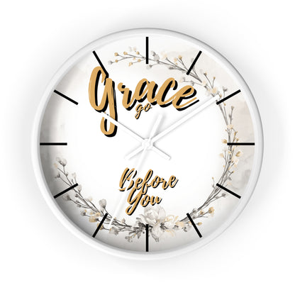 Wall Clock - "Grace Go Before You" Floral Inspirational Clock
