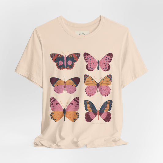 Butterfly Grid T-Shirt — Pink & Peach Vintage Butterflies Tee