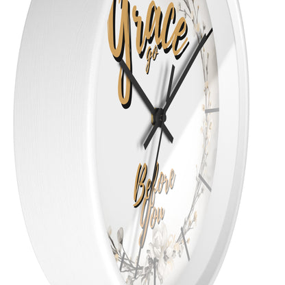 Wall Clock - "Grace Go Before You" Floral Inspirational Clock