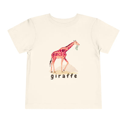 Beige t-shirt with a giraffe graphic and 'giraffe' text on a white background