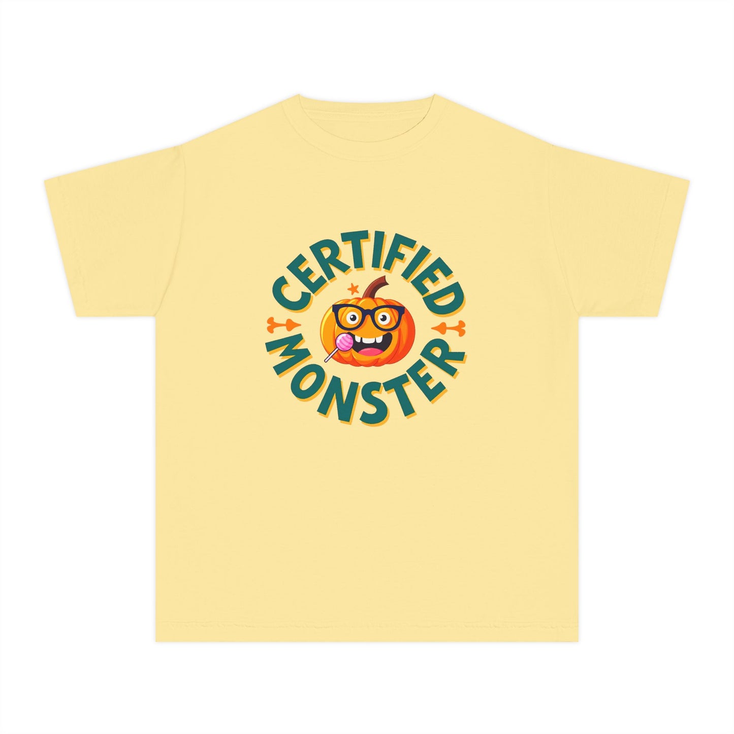 Certified Monster Pumpkin Kids Tee — Quirky Pumpkin Monster Youth T-Shirt