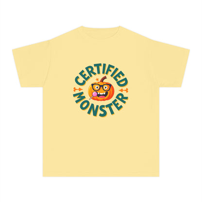 Certified Monster Pumpkin Kids Tee — Quirky Pumpkin Monster Youth T-Shirt