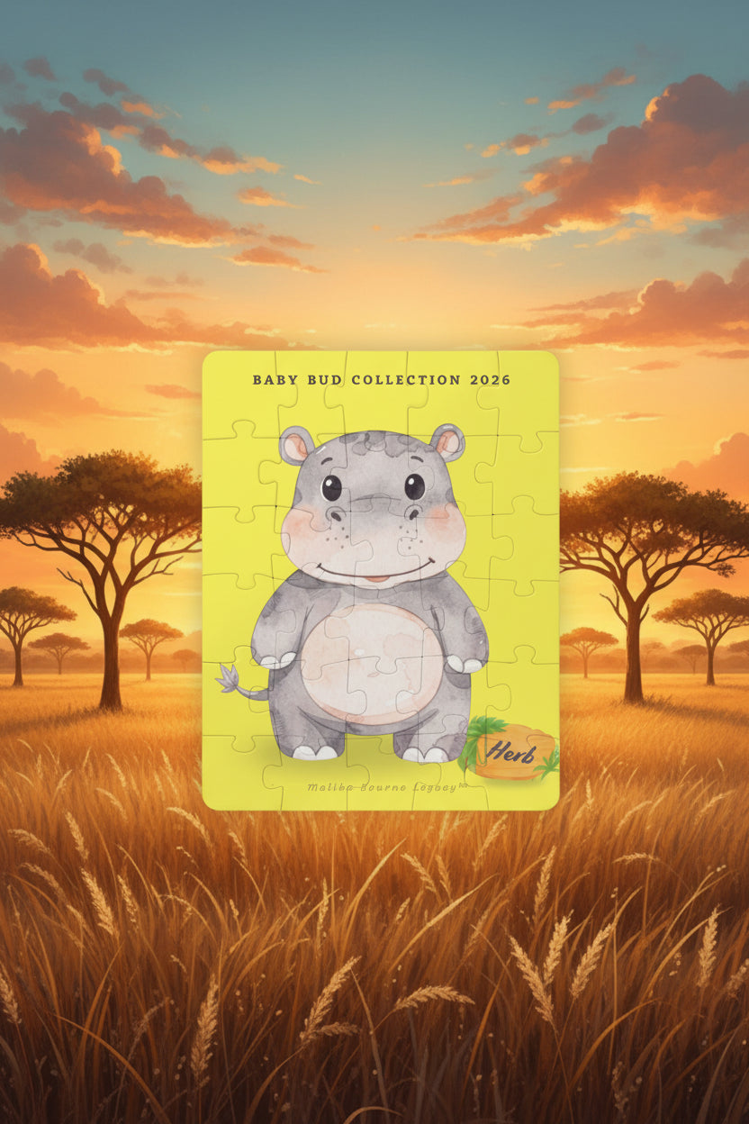 Hippo named herb on yellow background form the Baby Bud Collection 2016
