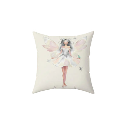 Cream Decorative pillow with a white fairy design on a white background