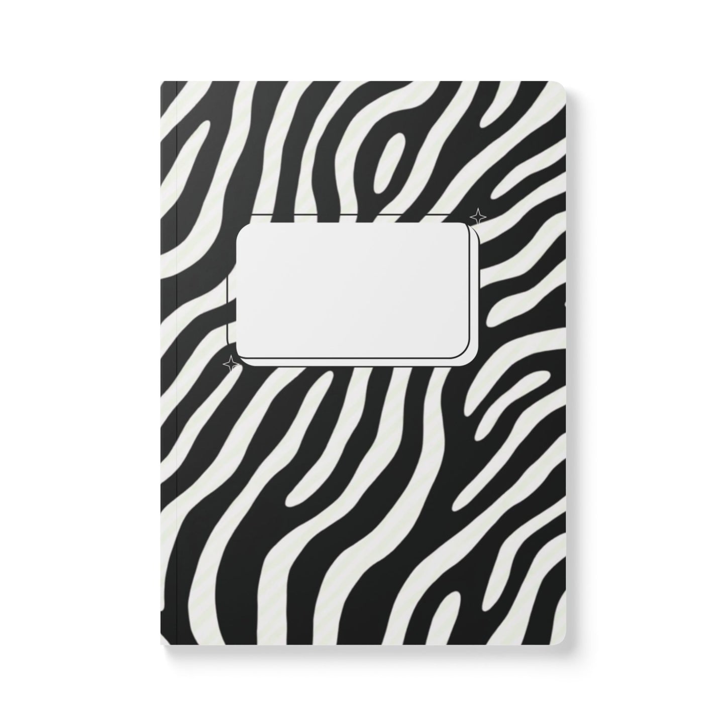 Notebook with zebra pattern cover on a white background