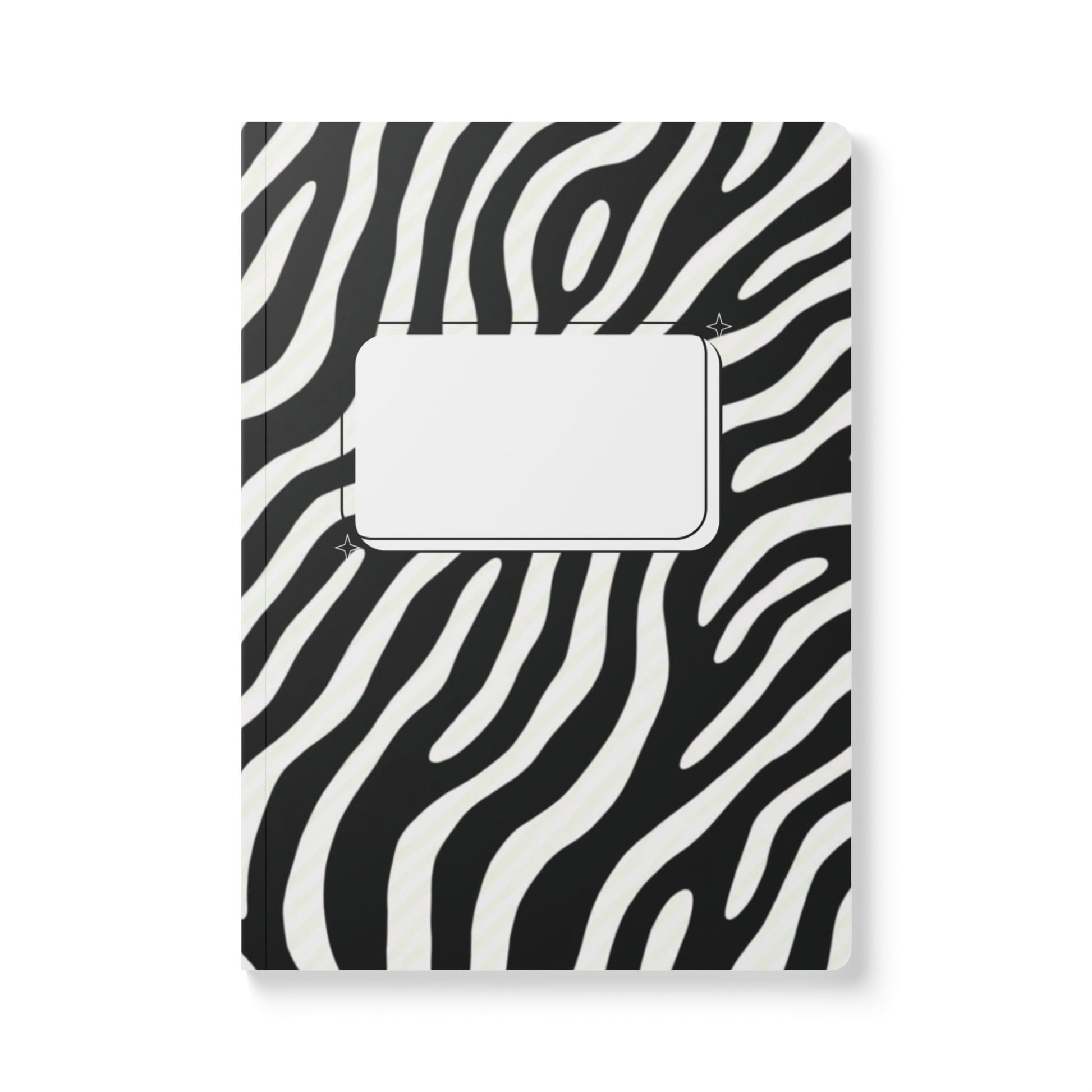 Notebook with zebra pattern cover on a white background