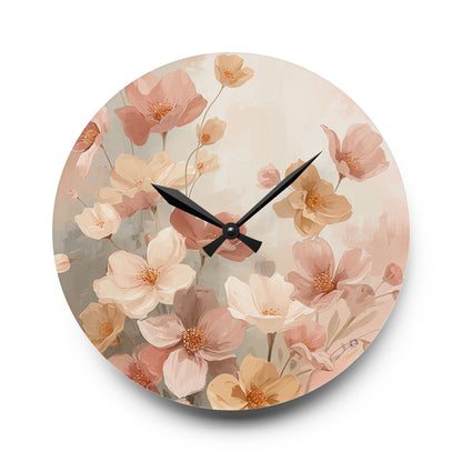 Floral clock with pink and orange flowers on a white background