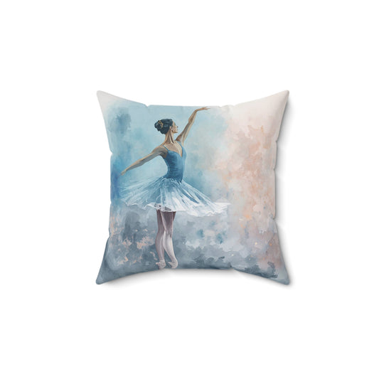 Pillow: Blue Mist Ballerina - Watercolor Style Decorative Cushion