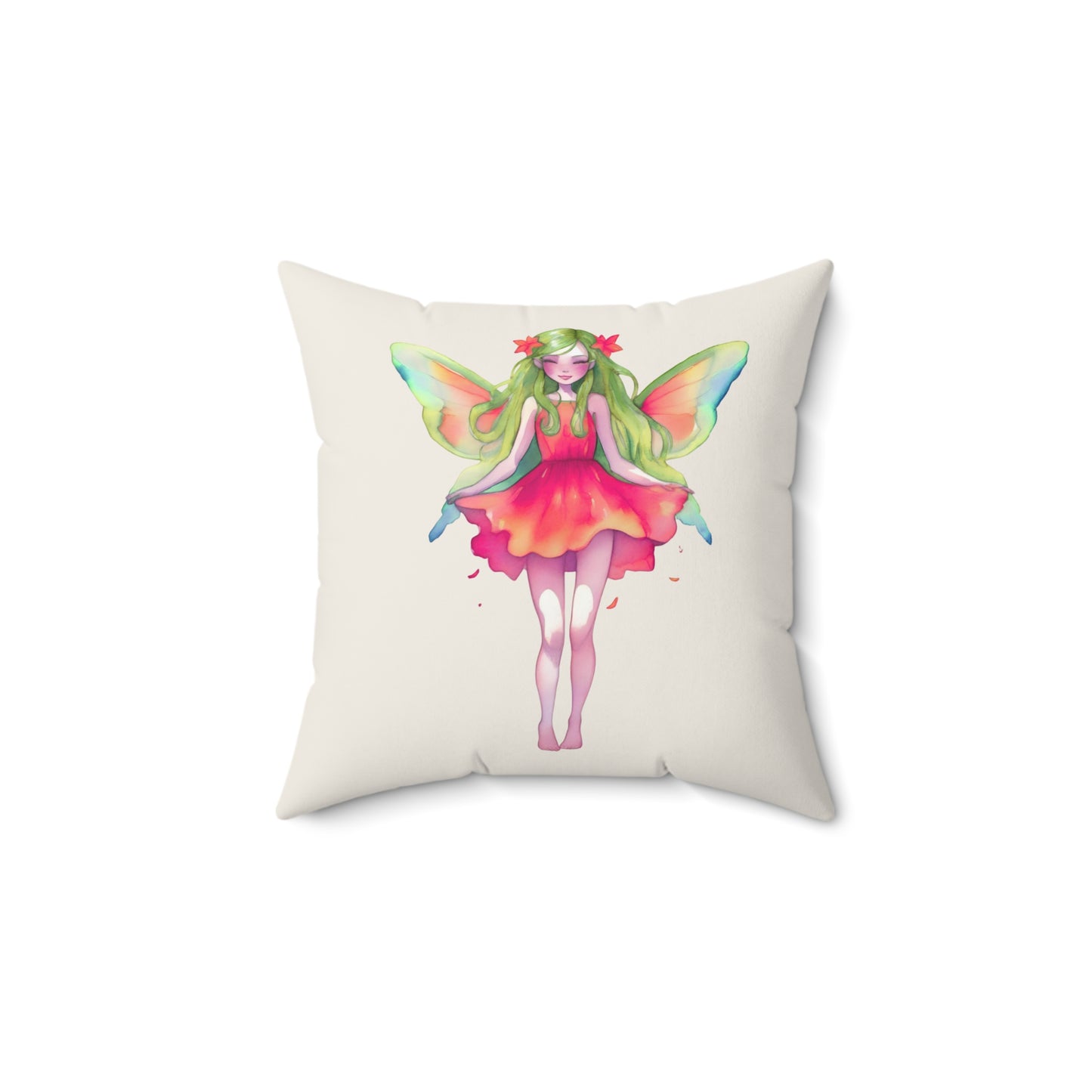 Blossom Ember Fairy Decorative Pillow — Watercolor Garden Sprite Throw Pillow