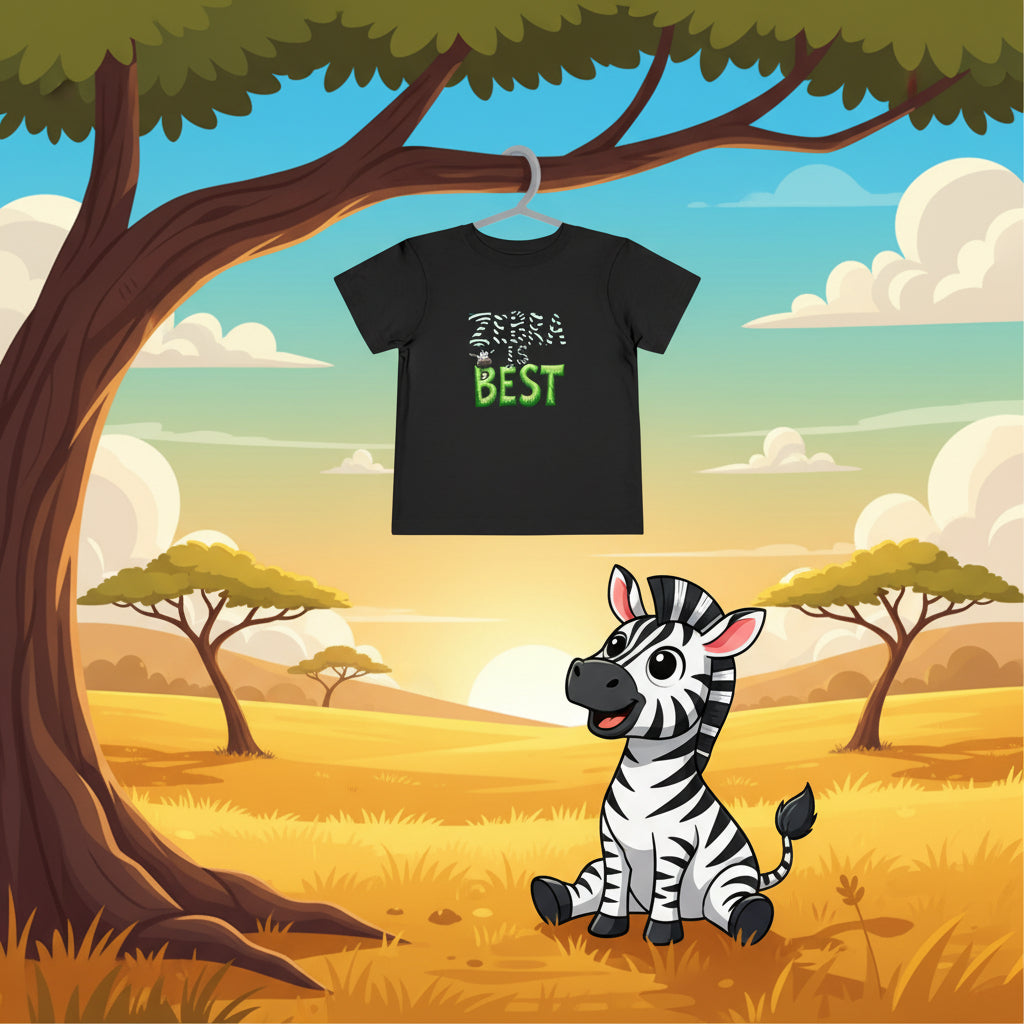 Black t-shirt with 'Zebra is the best' text design on a white background