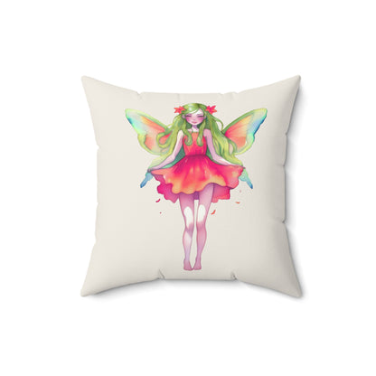 Blossom Ember Fairy Decorative Pillow — Watercolor Garden Sprite Throw Pillow