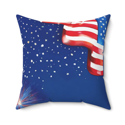 Patriotic American Flag Throw Pillow — Stars & Fireworks Square Decorative Pillow
