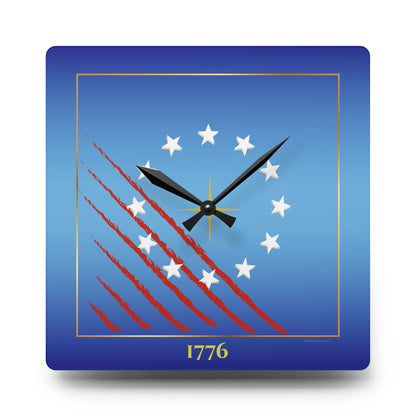 Wall clock with American flag design and '1776' on a blue background
