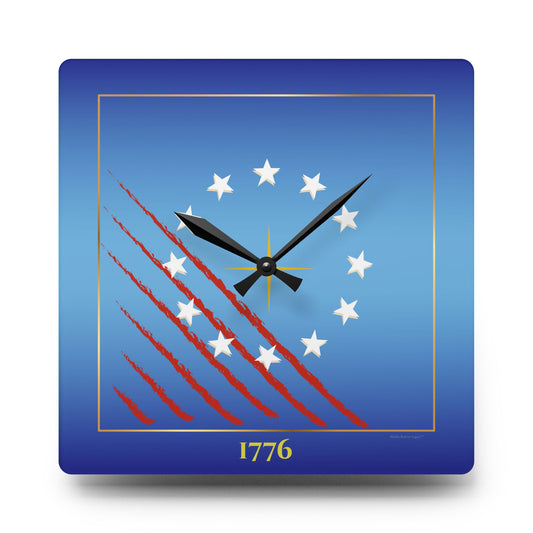 Wall clock with American flag design and '1776' on a blue background