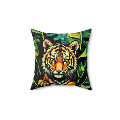 Pillow: Tiger Jungle Decor — Colorful Animal Print Square Cushion