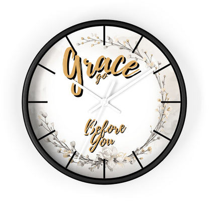 Wall Clock - "Grace Go Before You" Floral Inspirational Clock