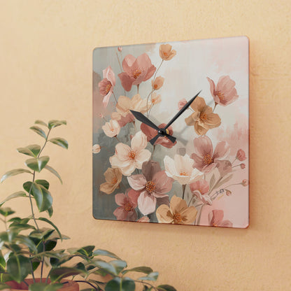Floral Acrylic Wall Clock — Soft Peach Blossom Home Decor