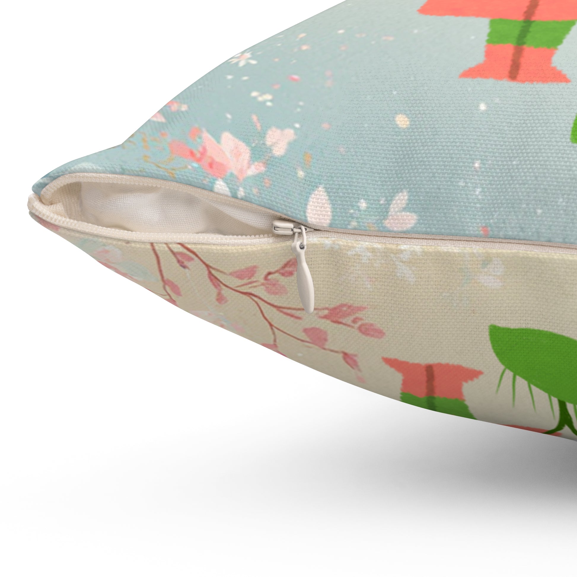 Decorative pillow with floral pattern on a white background