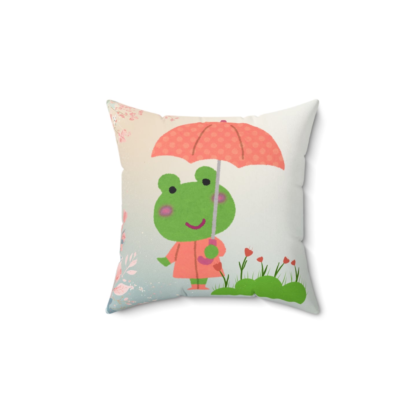 Pillow: Frog with Umbrella Cute Kids Decorative Cushion