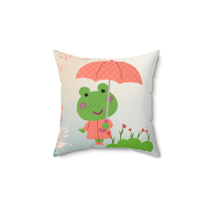 Pillow: Frog with Umbrella Cute Kids Decorative Cushion