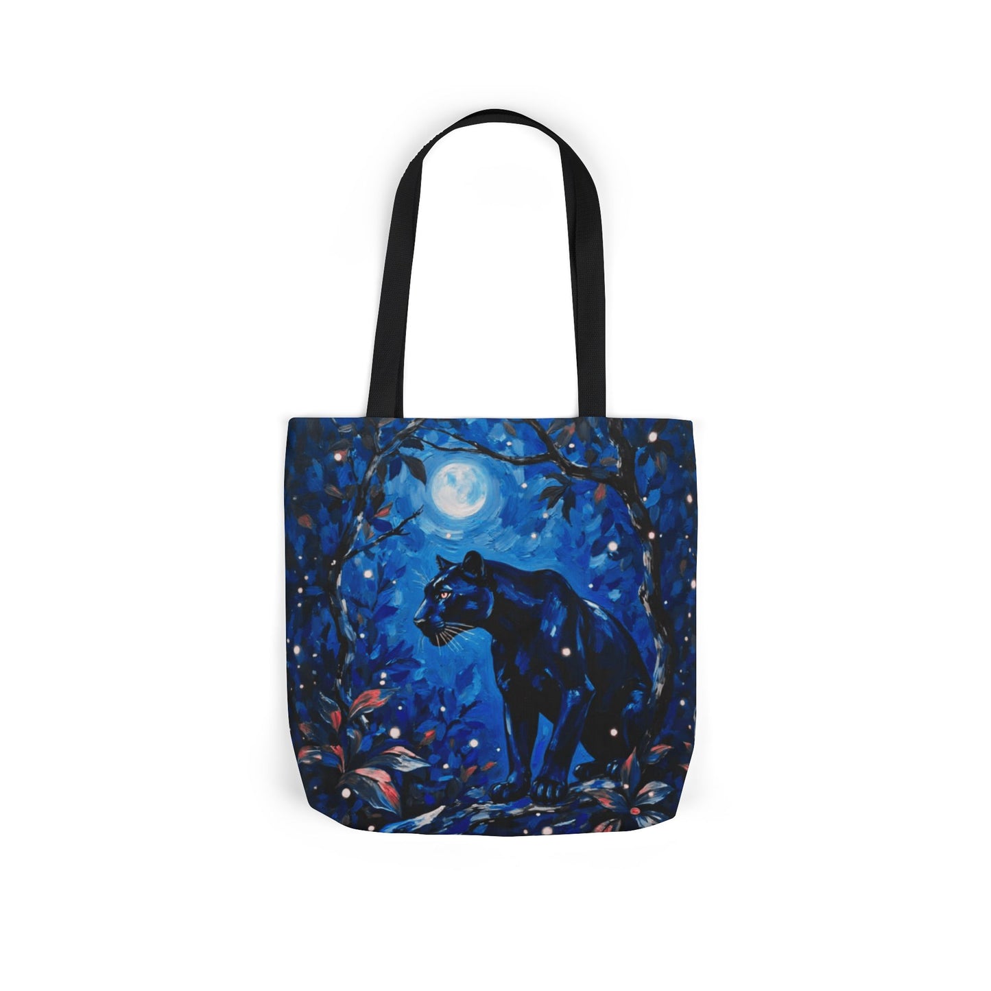 Eco-Tote: Black Moonlit Panther Bag — Blue Night Forest Art Canvas Carry-All.