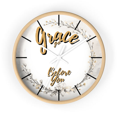 Wall Clock - "Grace Go Before You" Floral Inspirational Clock