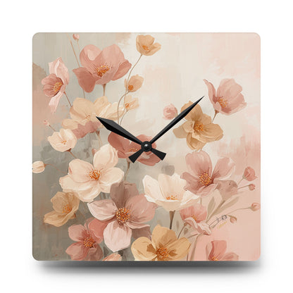 Floral clock with pink and beige flowers on a light background