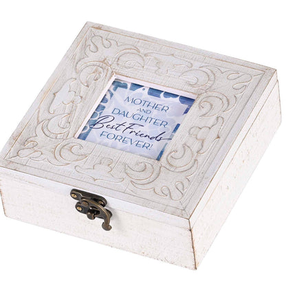 Decorative jewelry box with 'Mother and Daughter Best Friends Forever' text on a white background
