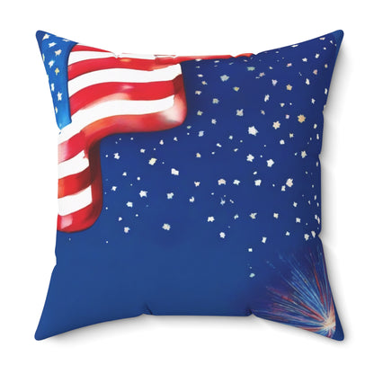 Patriotic American Flag Throw Pillow — Stars & Fireworks Square Decorative Pillow