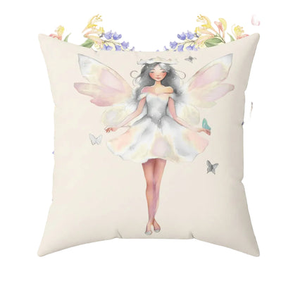 Cream Decorative pillow with a white fairy design on a white background