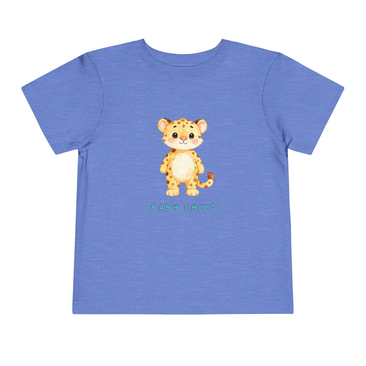 Blue t-shirt with a cartoon tiger design on a white background