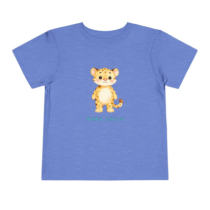 Blue t-shirt with a cartoon tiger design on a white background