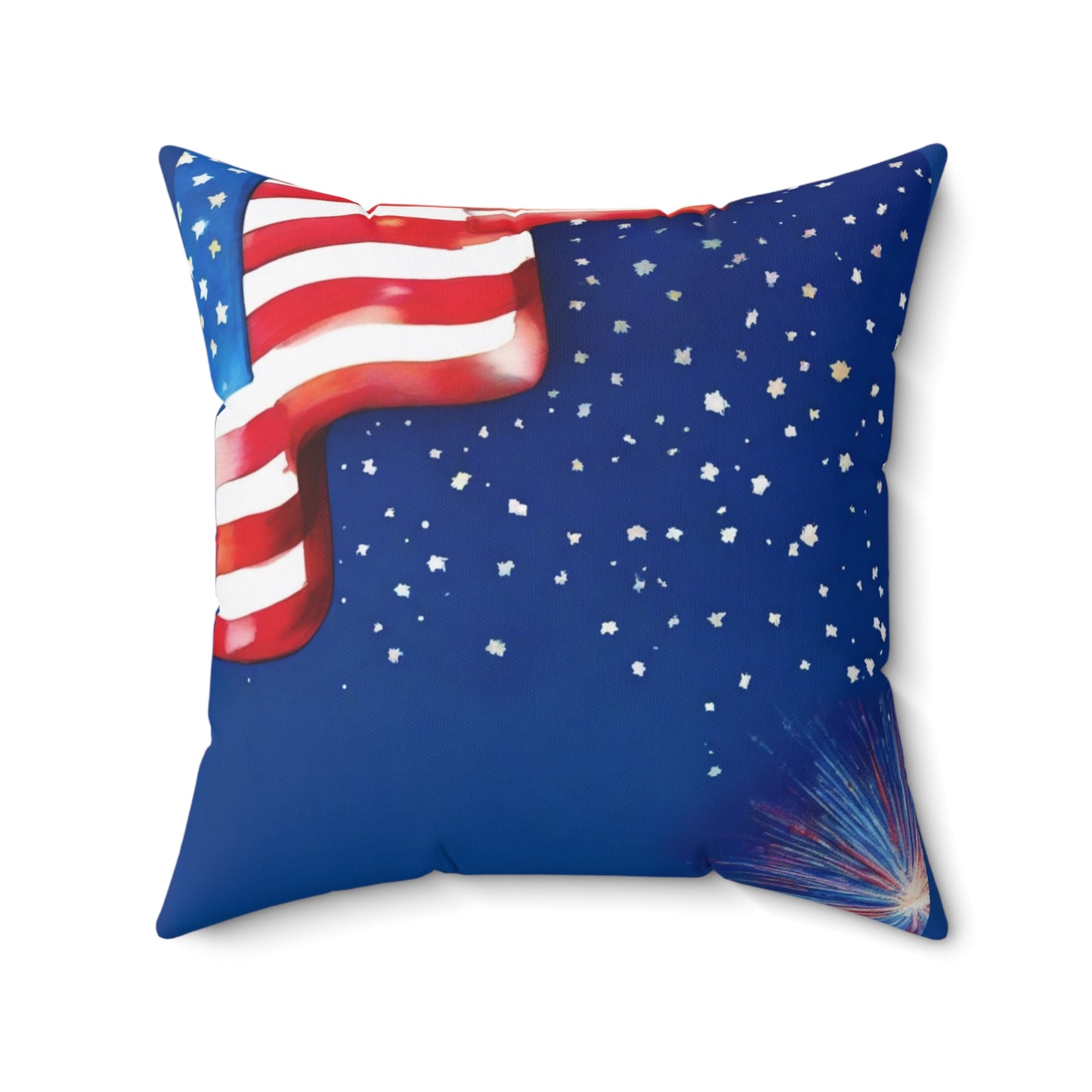 Patriotic American Flag Throw Pillow — Stars & Fireworks Square Decorative Pillow
