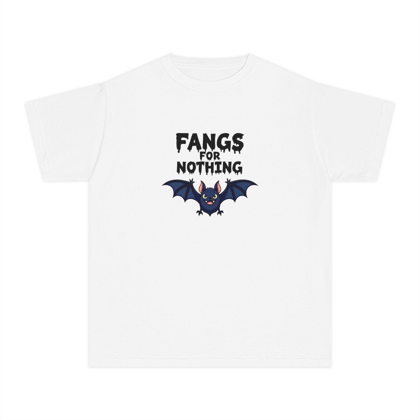 Youth Tee — 'Fangs For Nothing' Cute Bat Halloween T‑Shirt