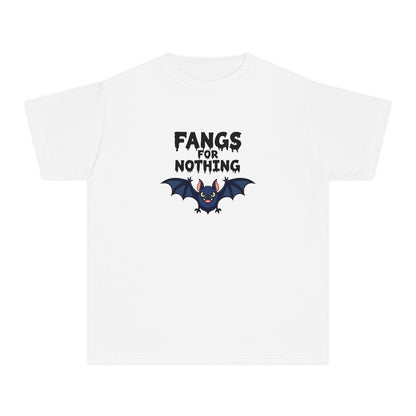 Youth Tee — 'Fangs For Nothing' Cute Bat Halloween T‑Shirt