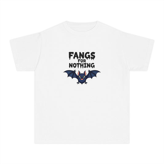 Youth Tee — 'Fangs For Nothing' Cute Bat Halloween T‑Shirt